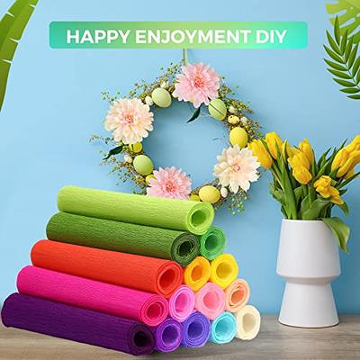 12 Colors Crepe Paper Rolls, 10 x 98Inch Wide Crepe Paper Sheets with  Floral Stem Wire and Green Floral Tapes for DIY Gift Wrapping Paper Crafts