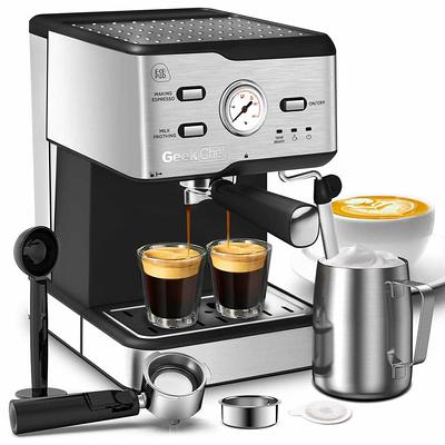 Elexnux 2-Cup Black 20 Bar Professional Compact Espresso Machine