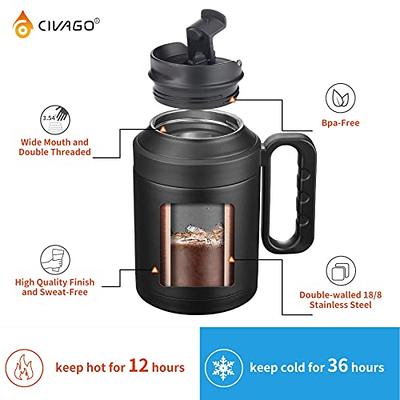 CIVAGO 50 oz Insulated Tumbler Mug with Lid and Straw, Vacuum Travel Coffee  Mug with Handle, Double Wall Stainless Steel Water Cup Bottle, Dark Rainbow  - Yahoo Shopping