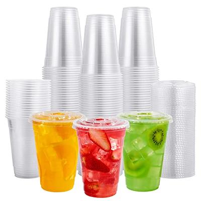 12oz Disposable Pet Clear Plastic Smoothie Cups with Clear Flat