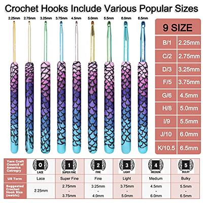 Coopay Dark Blue Crochet Hooks Ergonomic Soft Grips, 9PCS Crochet Set  Aluminum Crochet Needle for Beginners/