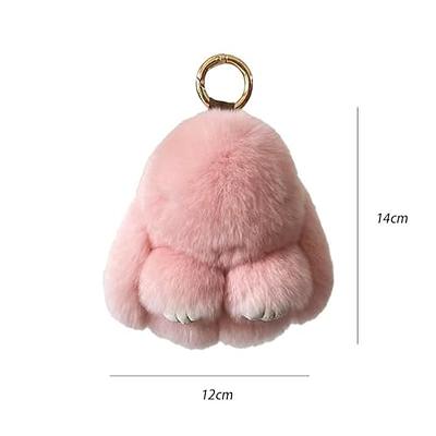 HXINFU Soft Cute Rabbit Fur Pom Pom Keychain