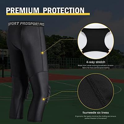 Men Basketball Pants with Knee Pads 3/4 Capri Compression Tight Gym  Leggings
