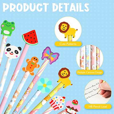 12 Wooden Lead Pencils Pack Cartoon With Eraser Colorful Novelty