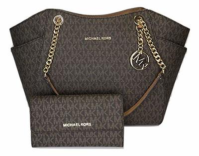 MICHAEL Michael Kors Jet Set Travel Large Chain Shoulder Tote bundled with  Michael Kors Jet Set Travel Trifold Wallet (Luggage Brown)