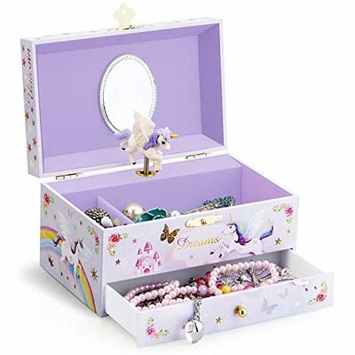 Kids Musical Jewelry Box with Big Drawer and zirconia stones Jewelry Set  with Spinning Unicorn and Glitter Rainbow Butterfly Design - Beautiful  Dream Tune Purple - Yahoo Shopping