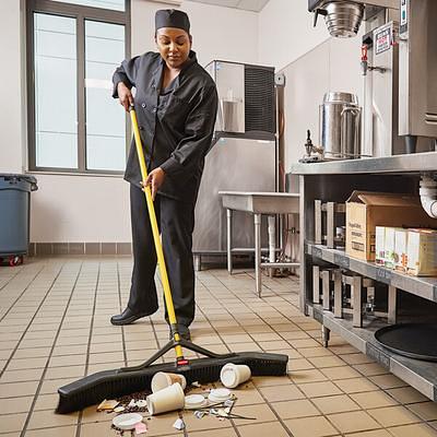 Rubbermaid Commercial Products Broom Angled with Vinyl Coated Metal Handled Polypropylene Fill Gray FG637500GRAY