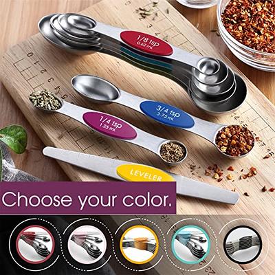 Spring Chef Heavy Duty Stainless Steel Metal Measuring Spoons Set for Dry  or Liquid, Fits in Spice Jar, Set of 7 Including Leveler