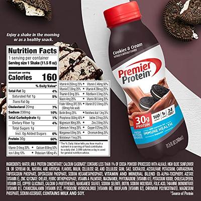 Premier Protein Shake 30g Protein 1g Sugar 24 Vitamins Minerals Nutrients  to Support Immune Health For keto diet , Chocolate, 11.5 Fl Oz (Pack of  12)