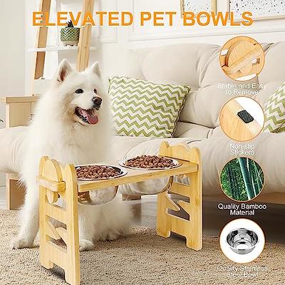 Aivituvin Elevated Dog Bowls,Small Dog 15Tilted Raised Food Feeding Dishes,  Walnut Wood Water Stand Feeder Set for Cats and Puppy, Dog Bowl Stand with  Anti Slip Mat