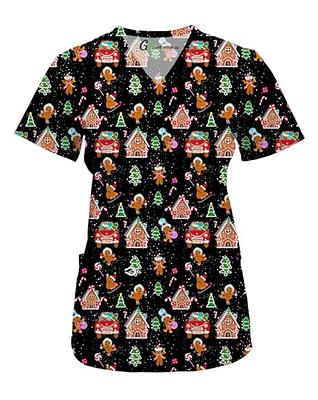 Womens Medical Nursing Print Scrub Uniform Top GT Performance