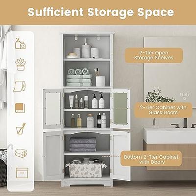 64 Tall Storage Cabinet Standing Bathroom Storage Cupboard Kitchen  Organizer with 2 Open Compartments and 2 Cabinets with Doors, White