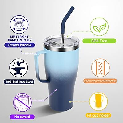  Uchiers 32oz Tumbler with Handle Stainless Steel Water Bottle  Fit Car Cup Holder, Vacuum Double Wall Flask with Straw Lid, Spout lid,  Keep Cold for 24 Hrs, Hot for 12 Hrs(Blue/Black) 
