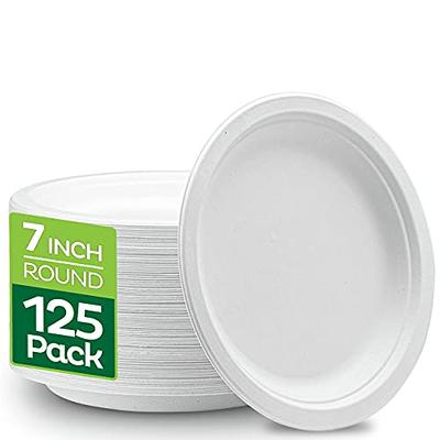 100% Compostable Disposable Paper Plates [125-Pack] - (PFAS-Free