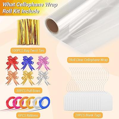 Qinzave Clear Cellophane Wrap Roll Cellophane Wrap with 30 Pull Bows,100  Bag Twist Ties, 20 Blank Tags, 98.42 FT x 15.74 In Cellophane Wrap for Gift  Basket Food Flower Arts Craft Treats Wrapping - Yahoo Shopping