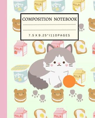 Cute Kawaii Cat Notebook, Composition Book, Journal: College Ruled 7.5 x  9.25