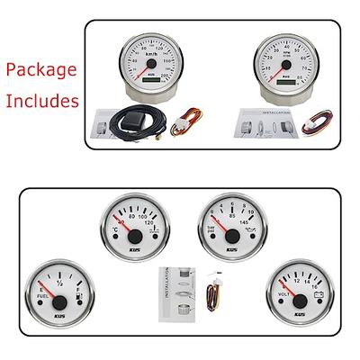 Kus Gauge Set Speedometer GPS 200km/h Tachometer 8000RPM Fuel Level 0-190ohm  Water Temperature 40-120℃ Oil Pressure 0-10Bar 0-145Psi Voltmeter 12V with  Red Yellow Backlight - Yahoo Shopping