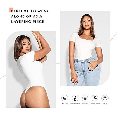 FeelinGirl Thong Bodysuit for Women Seamless T Shirt Body Suit Tummy Control  Crew Neck Thong Body Suits Tank Tops - Yahoo Shopping