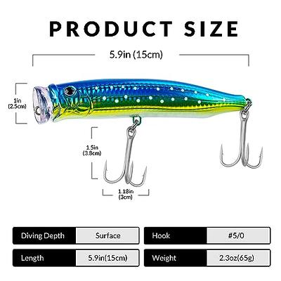THKFISH Topwater Fishing Lures GT Popper Fishing Lure Saltwater Fishing Lures Tuna Popper Lures BlueLaser 1pc