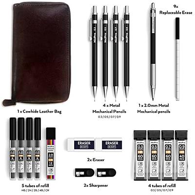 Nicpro 29 PCS Art Mechanical Pencils Set in Leather Case, Metal Drafting  Pencil 0.5, 0.7, 0.9, 2mm Lead Pencil Holders for Sketching Drawing With 15