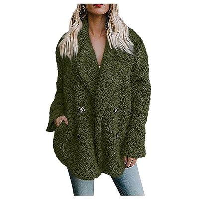  Women's Fuzzy Fleece Jacket Casual Loose Long Sleeve