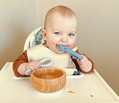 HIWOOD Baby Self Feeding Training Spoon and Fork Set with Travel Case,  BPA-Free Cute Circle Toddler Training Utensils, Silicone/ABS Great  Tableware