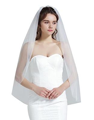 Aukmla Wedding Bridal Veils Ivory Beautiful Long Veil with Lace and Metal  Comb at the Edge Cathedral Length (Ivory)