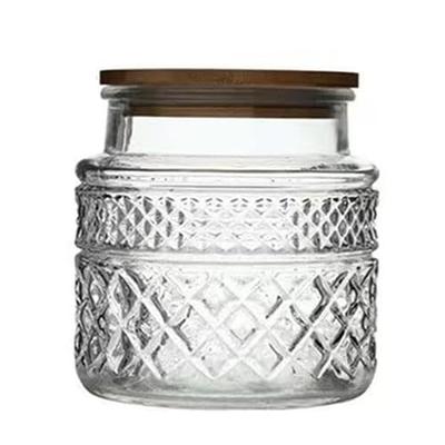 Glass Storage Jars with Airtight Lids, Coffee Container with Wooden Lid, Glass Pantry Canister for Beans, Rice, Sugar and Etc, Size: 13.5 fl oz, Clear