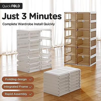 6-Tier Foldable Shoe Rack Organizer for Closet ,12 Pairs Plastic  Collapsible Shoes Storage Box,Clear Shoe Boxes Stackable with Door, Easy  Assembly Shoe Cabinet Bins with Lids(White)