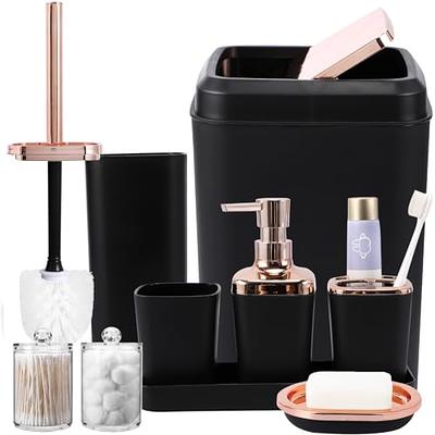 LKKL Bathroom Accessory Set, 7 Pcs Black Bathroom Accessories Set with  Trash Can, Soap Dispenser, Toothbrush Holder, Qtip Holder, Soap Dish,  Bathroom