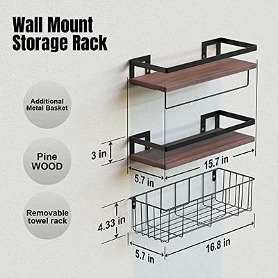 Toilet Wall-mounted Storage Rack With A Metal Wire Basket Wooden