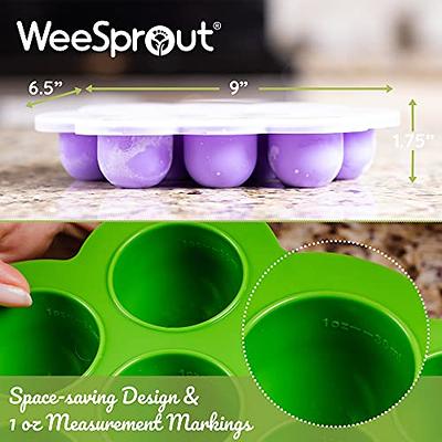WeeSprout Silicone Baby Food Feeders + Freezer Tray for Batch Prep, Set of  2, Introduce New Foods Safely, Double as Silicone Teething Toys, Includes 2