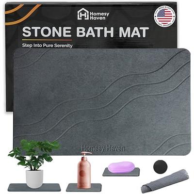 CLIÕ High-End Stone Dish Drying Mat for Kitchen Counter, Hide Stains, Stone  Bath Mat - Double Sided, Non-Slip Tub & Bathroom Floor - Super Absorbent  Diatomaceous Earth Shower Mat (Dark Grey) 