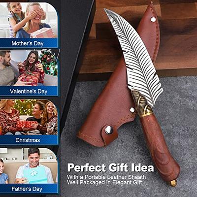 ROCOCO Feather Viking Knife Japanese Forged in Fire Boning Knife Fancy  Kitchen Cleaver with Sheath Outdoor Camping BBQ Collection Birthday