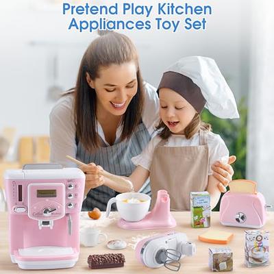 Kitchen Appliances Toys, Kids Play Kitchen Accessories Set,Pretend Kitchen  Toys for Kids Ages 4-8,Coffee Maker,Mixer,Toaster That Works, for Girls