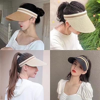 MULIMU 4 Pcs Straw Sun Visor Hat for Women Summer UV Protection Wide Brim  Ponytail Straw Beach Cap Women's Style Golf Cap Sun Visors Black - Yahoo  Shopping