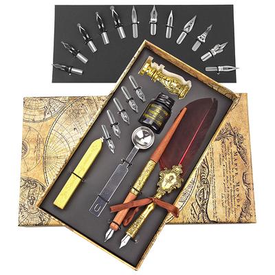 Quill Feather Pen and Ink Set Custom Engraved Pen Set Antique