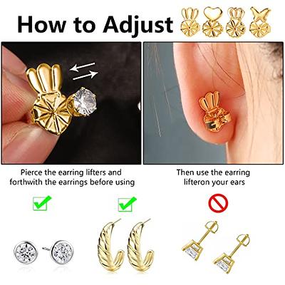 Kerryjewl 3 Pairs Earring Backs for Droopy Ears,Adjustable Crown Large  Earring Backs for Heavy Earring,18K Gold Plated Hypoallergenic Earring  Lifters