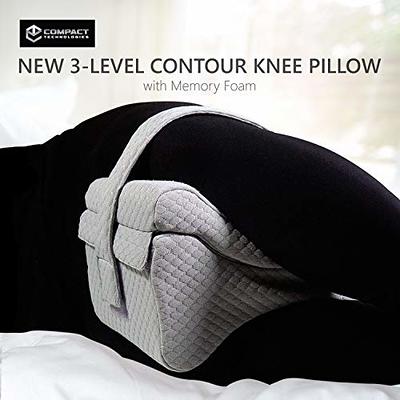 Knee Pillow w/Strap - New 3-Level Contour Memory Foam Leg Separator & Side  Sleeper Design