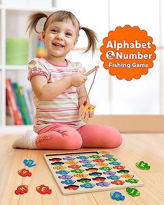 Coogam Magnetic Alphabet Numbers Fishing Game, Wooden ABC Letter