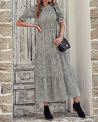 BTFBM Women Casual Summer Dresses 2024 Spring Crew Neck Ruffle