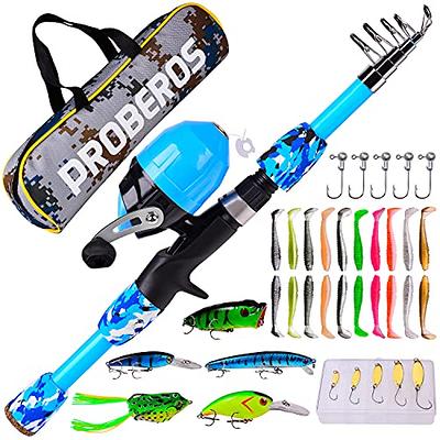 Kids Fishing Pole Set Portable Telescopic Kids Fishing Rods with Collasible  Chair Fishing Net Carrier Bag and Full Kits for Boys and Girls Beginner