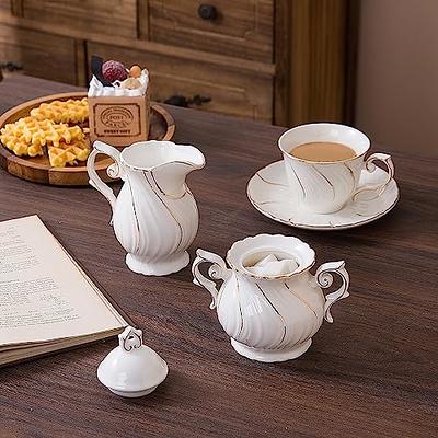 Porcelain Sugar And Creamer Jar With Tray And Lid Set, Cream