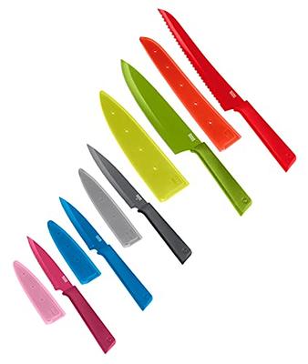 Kuhn Rikon COLORI Non-Stick Serrated Paring Knife with Safety Sheath, 4  inch/10.16 cm Blade, Black