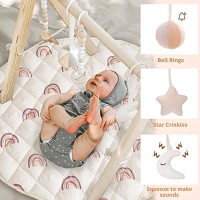  Wooden Baby Gym with 3 Gym Toys, Foldable Baby Play Gym,  Natural Pine Wood Play Gym, Frame Activity Center Hanging Bar Newborn Gift,  Newborn Gift for Baby Girl and Boy