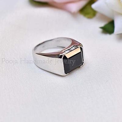 Black Square Onyx Silver Men's Ring