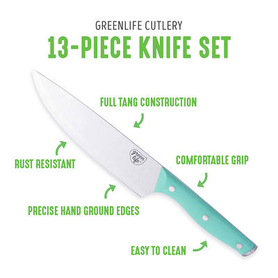 GreenLife Cutlery Stainless Steel Knife Set, 13 Piece with Knife Block,  Turquoise - Yahoo Shopping