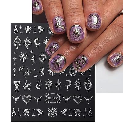 3D Sun Moon Star Nail Stickers Holographic Laser Silver Nail Art