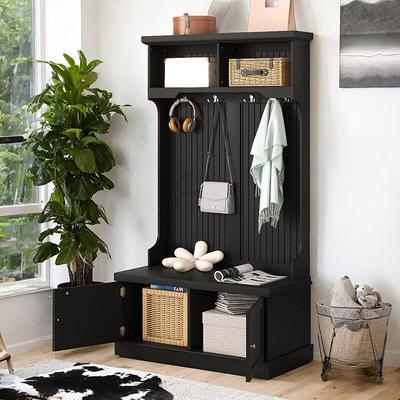 Entryway hall tree with coat rack 4 hooks and storage bench shoe cabinet  white - Yahoo Shopping