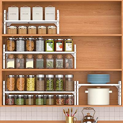 Kitchen Cabinet Organizer and Storage Shelves, Stackable Storage Racks for Cabinet  Pantry, spice rack, Riser and Jar Organizers For Seasoning, white